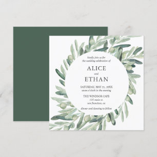 Boho Greenery Olive Leaves Wedding Invitation