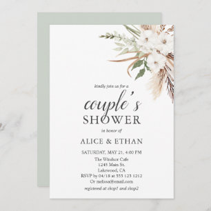 Boho Greenery Pampa Grass Couple Shower Invitation