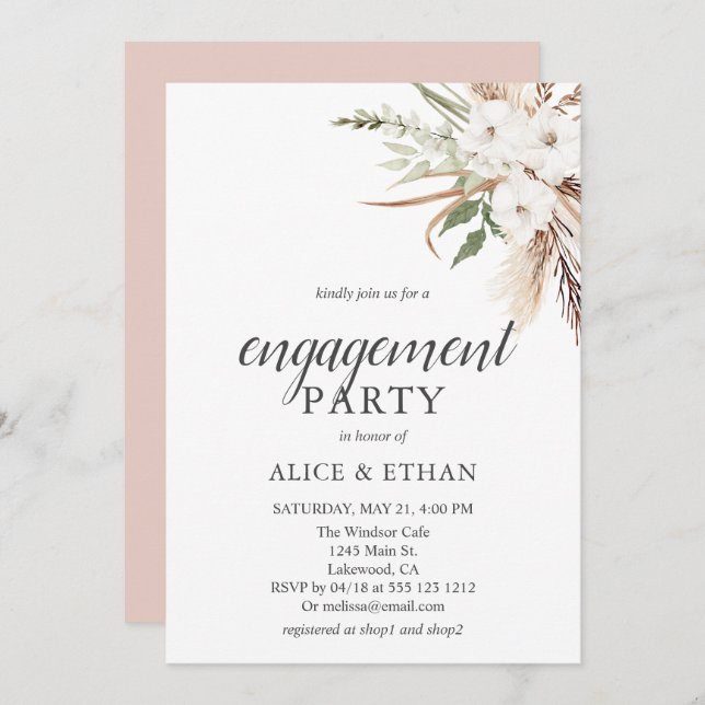 Boho Greenery Pampa Grass Engagement Party Invitation (Front/Back)