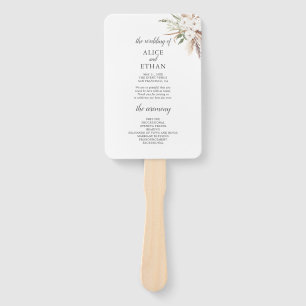Boho Greenery Pampa Grass Wedding Program Hand Fan
