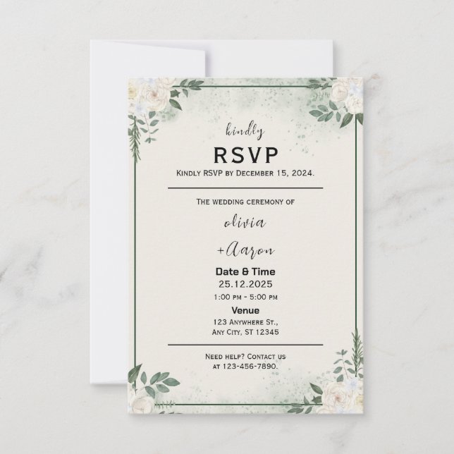 Boho Greenery RSVP Card Invitation (Front)