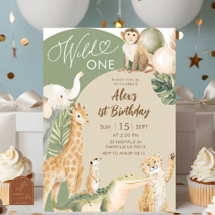 Boho Greenery Safari Wild One Birthday Invitation