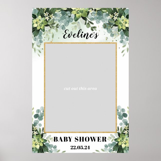 Boho greenery succulent baby shower photo prop poster (Front)