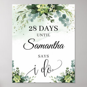 Boho greenery succulent bridal countdown sign