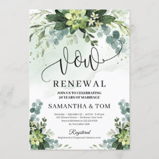 Boho greenery succulent floral foliage vow renewal invitation
