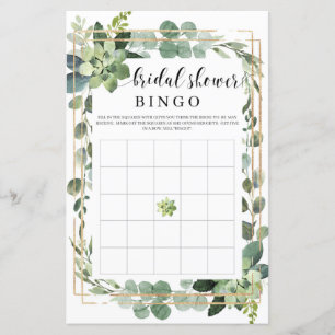 Boho greenery succulent flowers gold bridal bingo