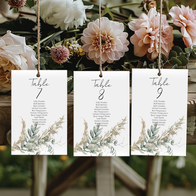 Boho greenery table number seating chart cards (Creator Uploaded)