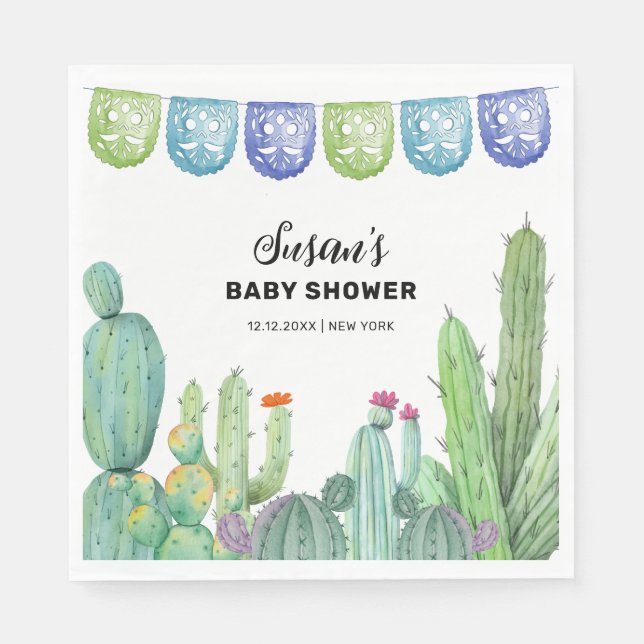 Boho Greenery Taco Fiesta Cactus Baby Shower  Napkin (Front)