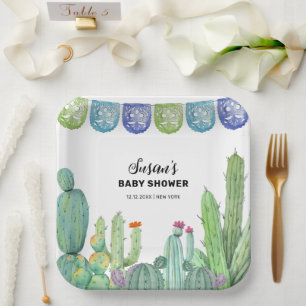 Boho Greenery Taco Fiesta Cactus Baby Shower  Paper Plate