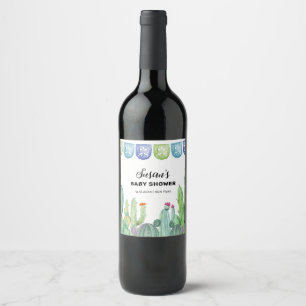 Boho Greenery Taco Fiesta Cactus Baby Shower  Wine Label