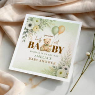 Boho Greenery Teddy Bear Baby Shower Balloons Napkin