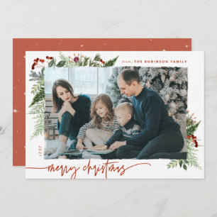 Boho Greenery Terracotta Rust Christmas Photo Holiday Card