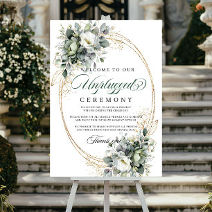 Boho Greenery Unplugged Ceremony Poster Gold
