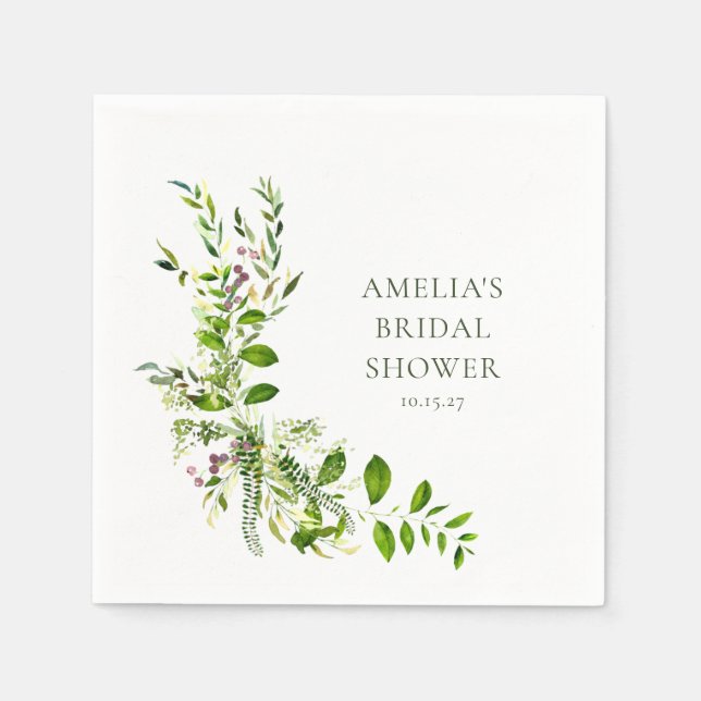 Boho Greenery Watercolor Floral Bridal Shower Napkin (Front)