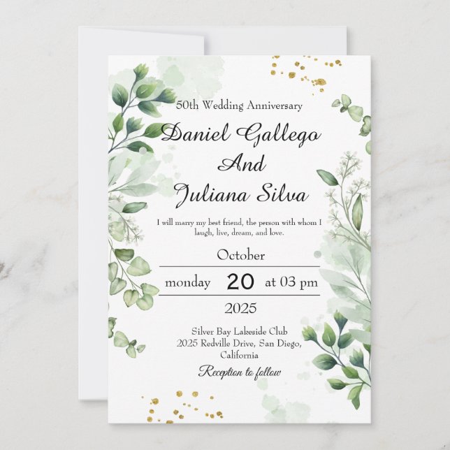 Boho Greenery Wedding Anniversary Invitations (Front)