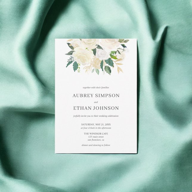 Boho Greenery White Flowers Botanical Wedding Invitation (Creator Uploaded)