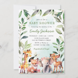 Boho Greenery Woodland Animals Baby Shower Forest Invitation