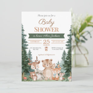 Boho Greenery Woodland Animals Baby Shower Invitation