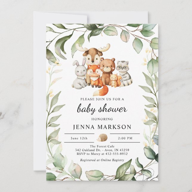Boho Greenery Woodland Baby Shower Invitation (Front)