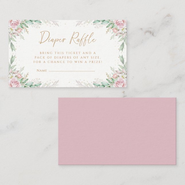 Boho Greeney Pink Floral Baby Shower Diaper Raffle Enclosure Card (Front/Back)