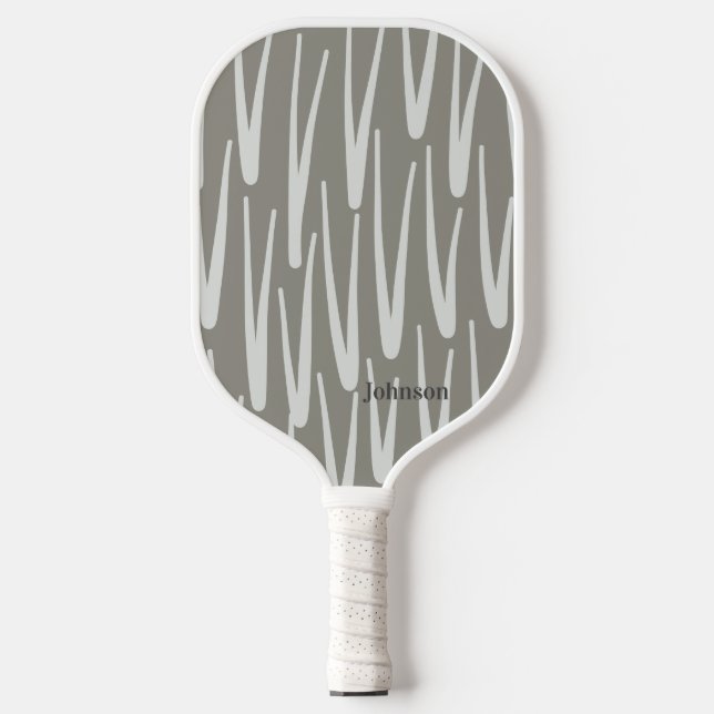 Boho Grey and White Pattern Custom Name  Pickleball Paddle (Front)