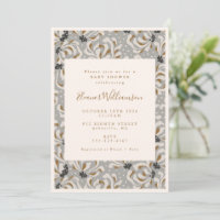 Boho Grey Gold Floral Botanical Baby Shower