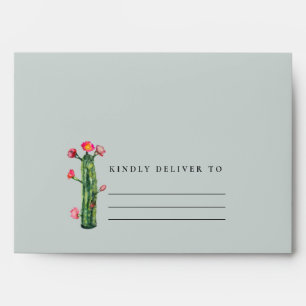 BOHO GREY PINK FLORAL DESERT CACTI FOLIAGE ADDRESS ENVELOPE