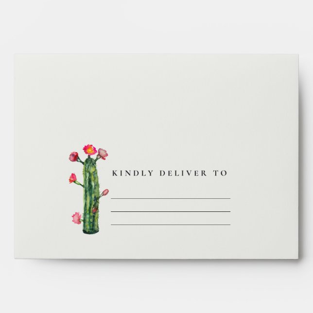 BOHO GREY PINK FLORAL DESERT CACTI FOLIAGE ADDRESS ENVELOPE (Front)
