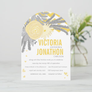 Boho Grey Yellow Zigzag Typography Wedding Invitation