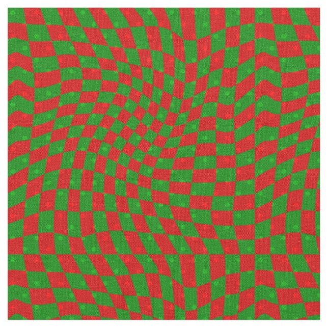 boho groovy christmas chequerboard swirly 1960s fabric (Close Up)