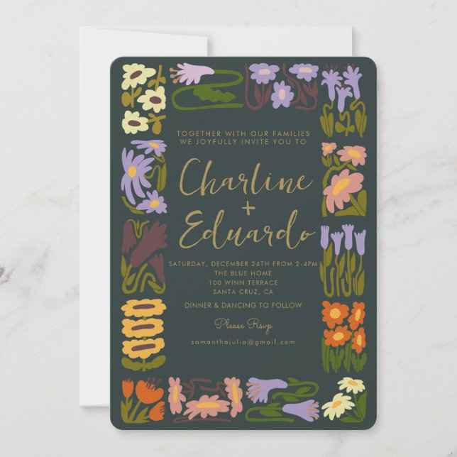 Boho Groovy Colourful Flower Retro Wedding Invitation (Front)