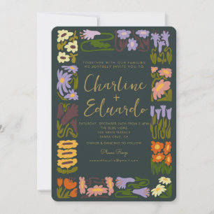 Boho Groovy Colourful Flower Retro Wedding Invitation