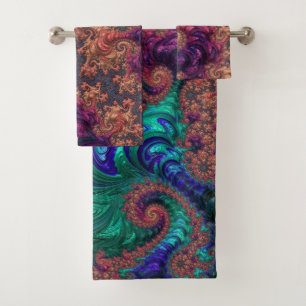 Boho Groovy Colourful Jewel Tone Abstract Fractal Bath Towel Set