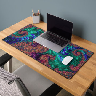 Boho Groovy Colourful Jewel Tone Abstract Fractal Desk Mat
