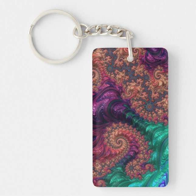Boho Groovy Colourful Jewel Tone Abstract Fractal Key Ring (Front)
