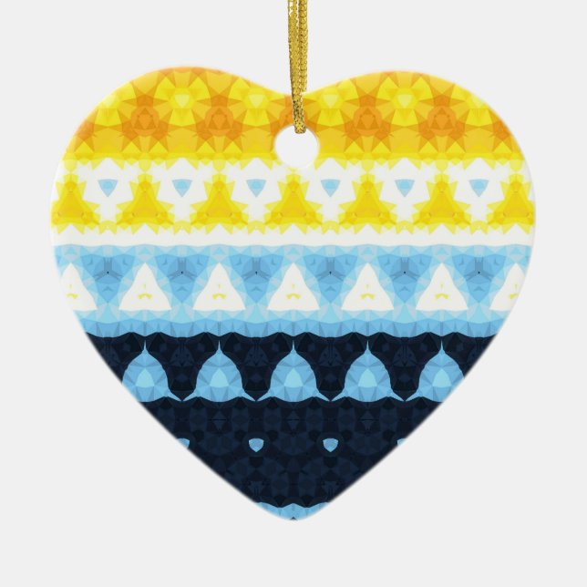 Boho Groovy Geometric Abstract AroAce Pride Flag Ceramic Tree Decoration (Front)