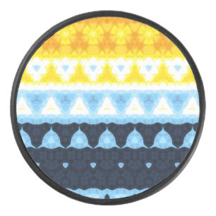 Boho Groovy Geometric Abstract AroAce Pride Flag Hockey Puck