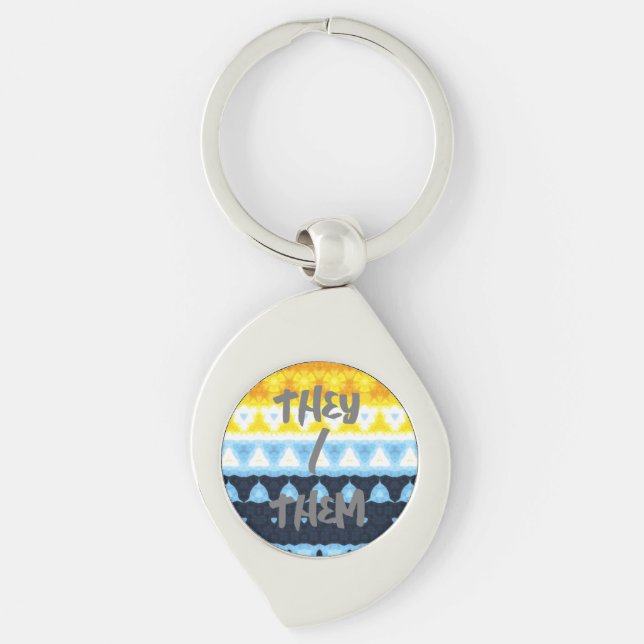 Boho Groovy Geometric Abstract AroAce Pride Flag Key Ring (Front)