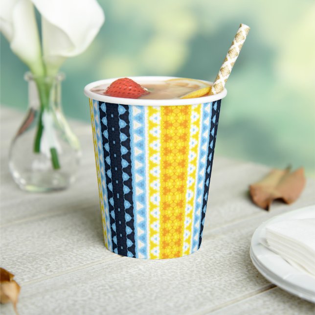 Boho Groovy Geometric Abstract AroAce Pride Flag Paper Cups (Insitu)
