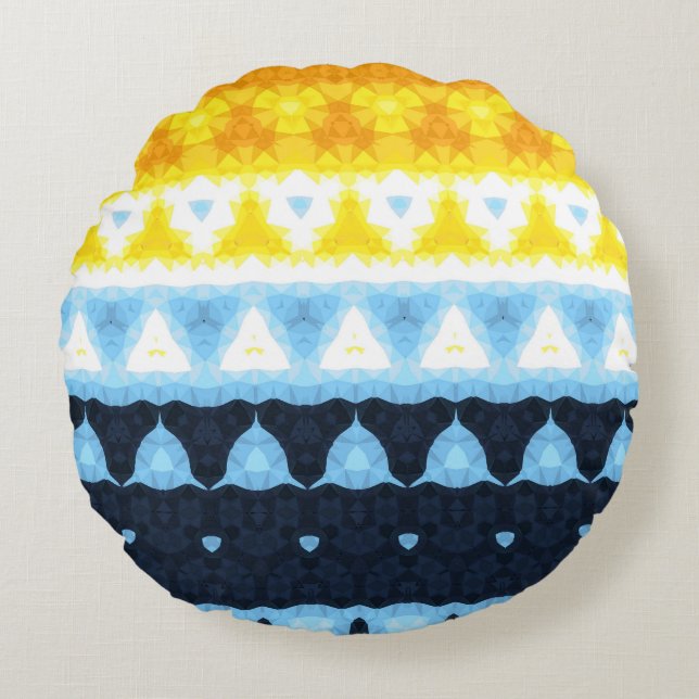 Boho Groovy Geometric Abstract AroAce Pride Flag Round Cushion (Front)