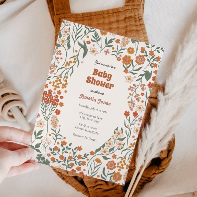 Boho Groovy Meadow Wildflower Baby Shower Invitation (Creator Uploaded)