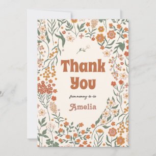 Boho Groovy Meadow Wildflower Baby Shower Thank You Card