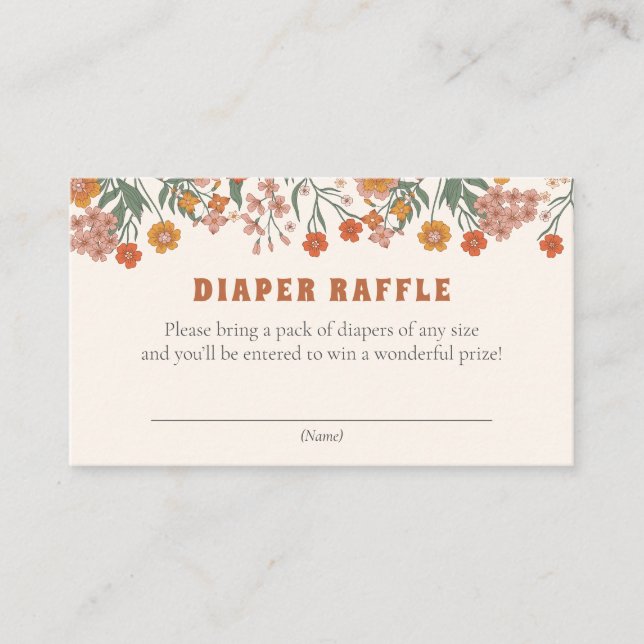 Boho Groovy Meadow Wildflower Diaper Raffle Ticket Enclosure Card (Front)