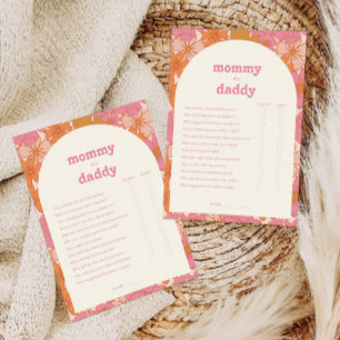 Boho Groovy Mummy or Daddy Baby Shower Game Card