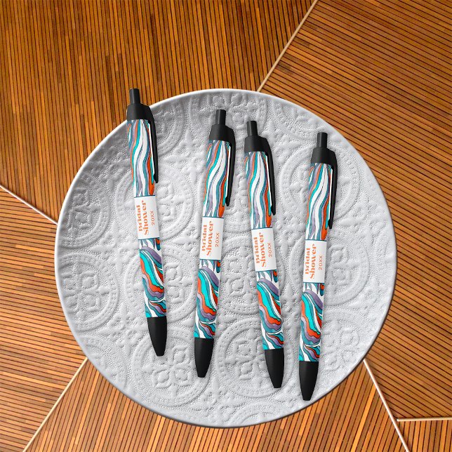 Boho Groovy Retro Typography Wavy Bridal Shower Black Ink Pen (Creator Uploaded)