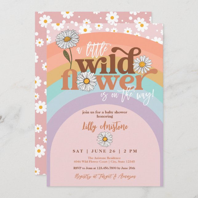 Boho Groovy Wildflower Baby Shower Invitation (Front/Back)