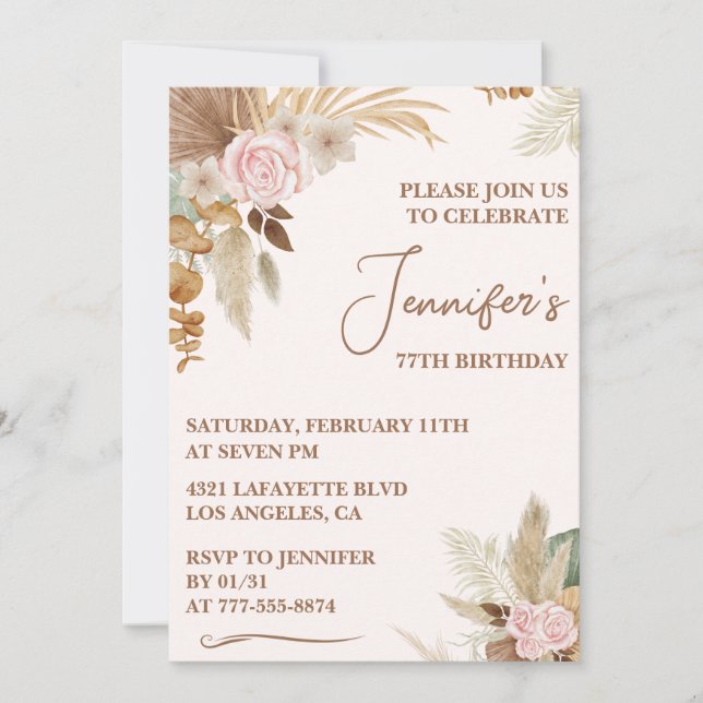 Boho Groovy Wildflower Whimsy 77th birthday Invitation (Front)