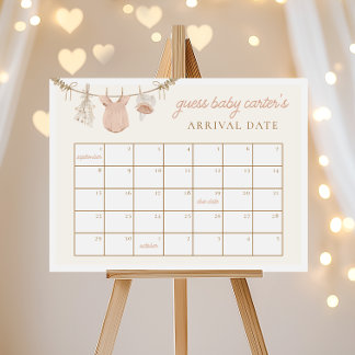 Boho Guess the Due Date Calendar Baby Shower Game Poster