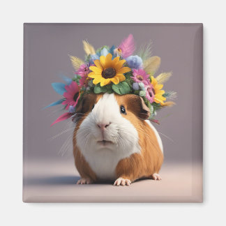 Boho Guinea Pig with flower halo, cute Fridge Magn Magnet
