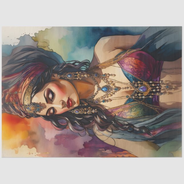 Boho Gypsy Woman Portrait Decoupage Paper | Color  (Front)
